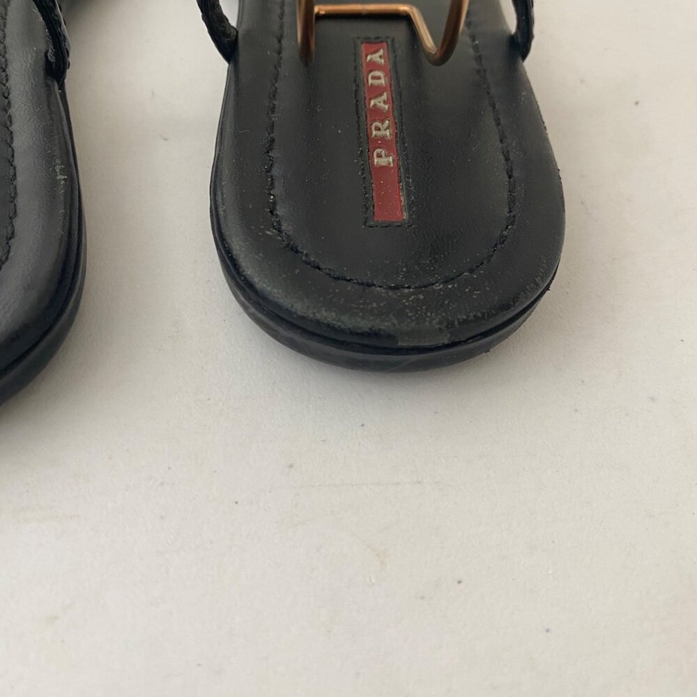 Prada Buckle Sandals Shoes Black Leather - Picture 7 of 9